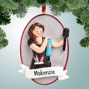 Personalized Hair Stylist with Banner - Brown Hair Christmas Ornament - Salon School Graduate - Barber - Cutting Hair - Favorite Hairdresser