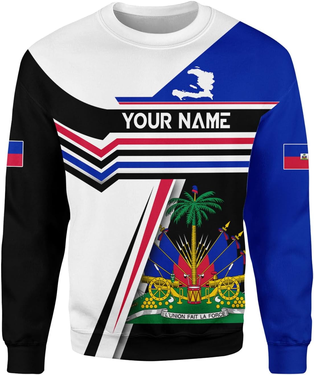 Personalised Haitian Heritage Month Sweatshirt Coat Of Arms With Dashiki Pattern LT15