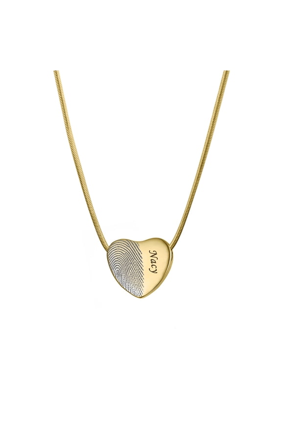 Personalized Half Fingerprint Gold Heart Cremation Necklace Urn Ashes Holder Memorial Necklace Pendant Jewelry with Free Velvet Jewelry Box and Funnel Kit