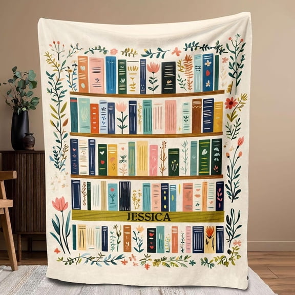 Personalized Halloween Blanket, Ghost Book Blanket, Custom Name Soft Cozy Sherpa Fleece Throw Blanket, Spooky Season Gift for Book Lover