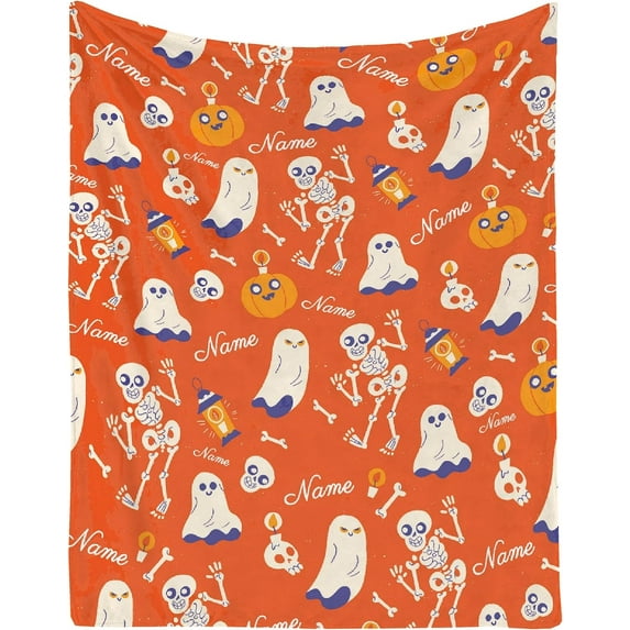Personalized Halloween Blanket Pumpkin Gifts for Kids-50x60 Inches Fleece Lightweight Throws Custom for Girls Boys Teen Soft Flannel Blankets for Room Bed Sofa