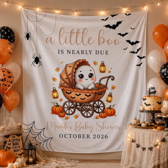 Personalized Halloween Celebration Linen-Style Fabric Tapestry, Custom Ghost Party Backdrop for October Event Decor and Seasonal Photo Display