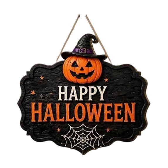 Personalized Halloween Door Hanger Sign 11. Inch,Witch Hat Raven Moon Design, Vintage Happy Halloween Hanging Pendant Front Door Wall Hanging Decor