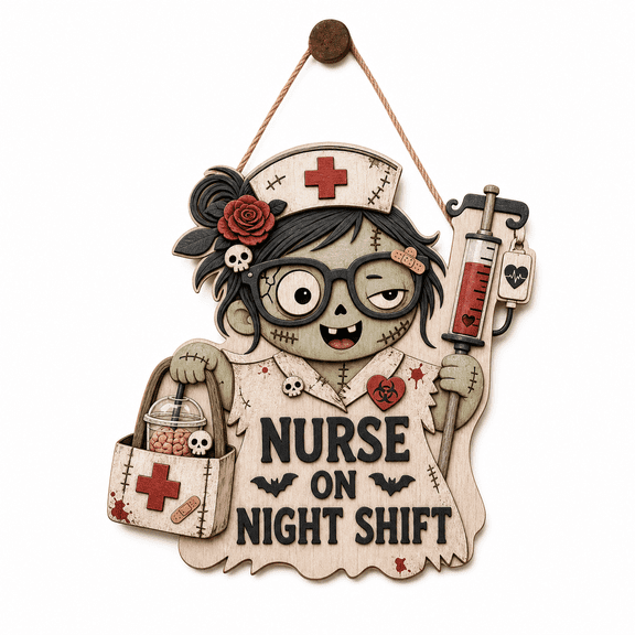 Personalized Halloween Door Sign Zombie Nurse Wooden Front Door Decor for Nurses