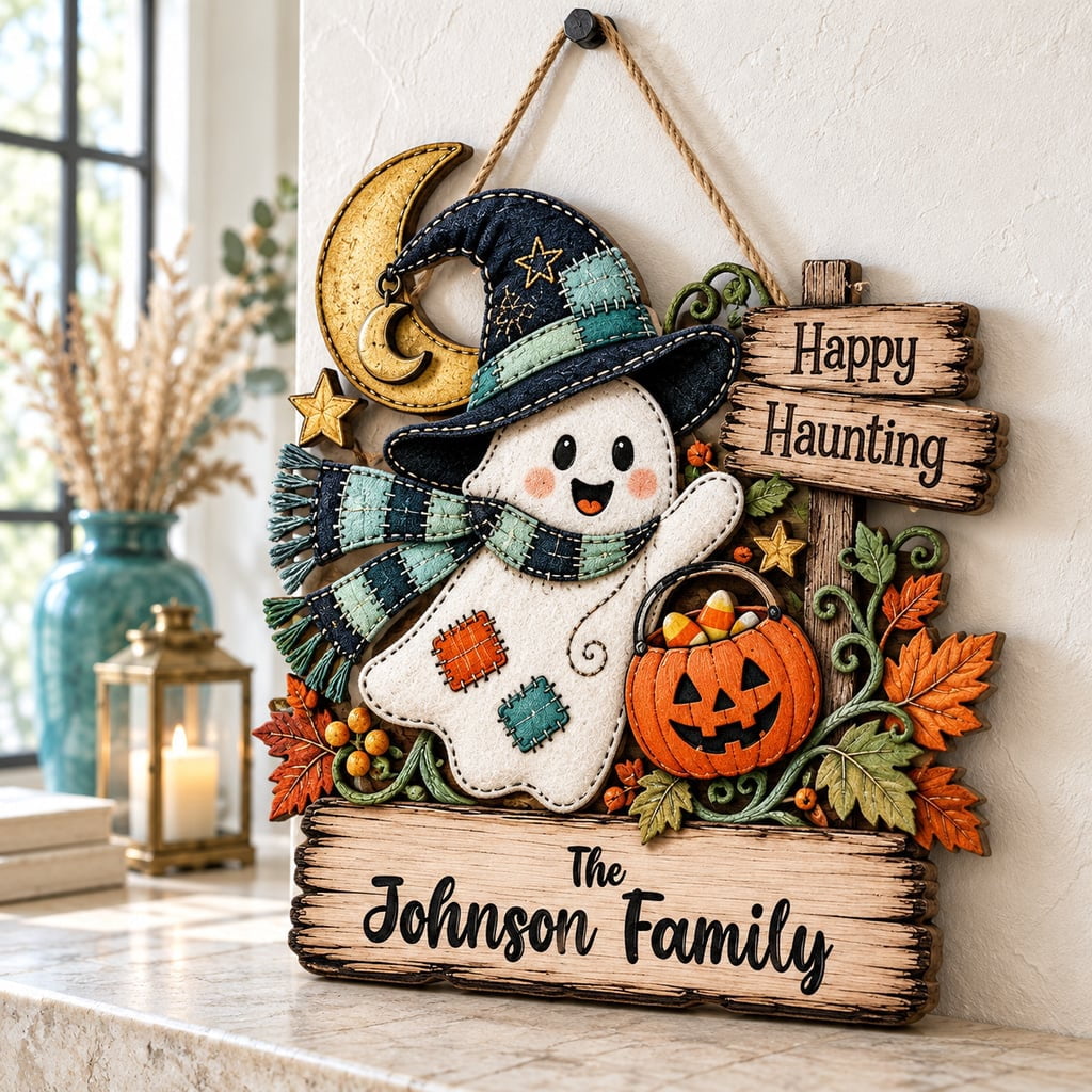 Personalized Halloween Ghost Sign, Wooden Front Door and Wall Decor for ...