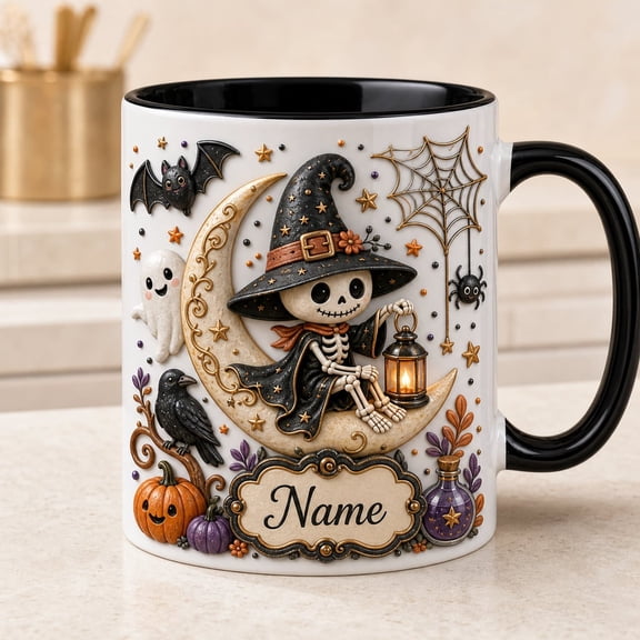 Personalized Halloween Mug, Custom Name 2D Faux 3D Haunted House Coffee Cup, Halloween Gift
