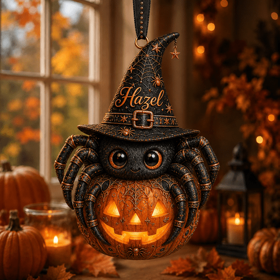 Personalized Halloween Ornament Spider Witch Wooden Hanging Decor for Halloween Fans