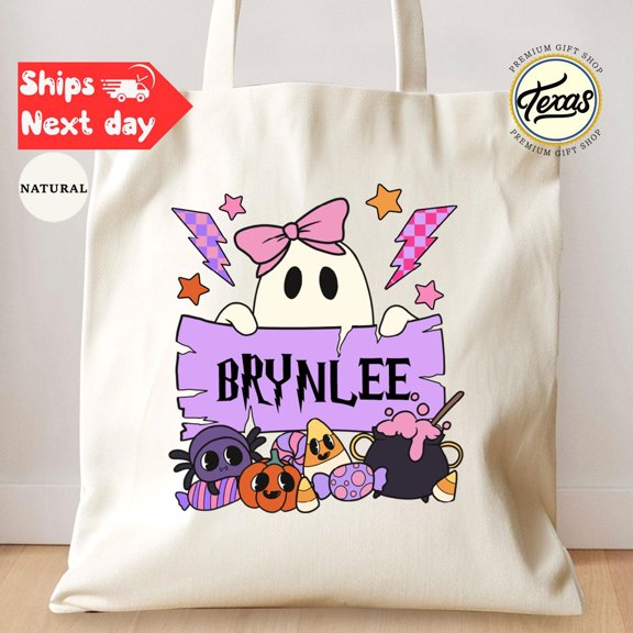 Personalized Halloween Tote Bag Custom Name Ghost Trick or Treat Bag