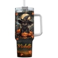 thumbnail image 1 of Personalized Halloween Tumbler - Halloween Ghost Gift For Her Women - Spooky Pumpkin Tumbler - Bat Tumbler - Birthday Halloween - Custom Name Travel Coffee Cup 40oz With Lid And Straw, 1 of 5