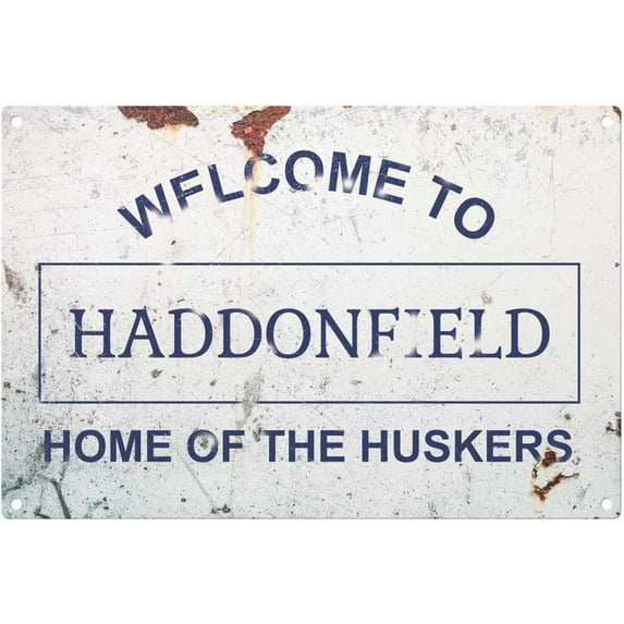 Personalized Halloween Welcome to Haddonfield Metal Sign, Home of The Huskers Funny Sign, Style Metal Sign Tin 8" X 12" inch.