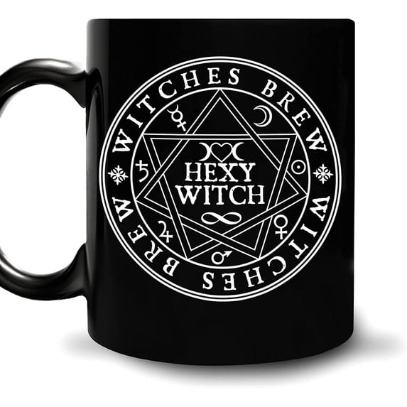 Personalized Halloween Witchcraft Wicca Wiccan Witchy Gifts for Witches - Birthday Christmas - Witches Brew Hexy Witch 11oz Black Ceramic Coffee Tea Mug