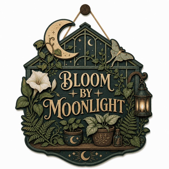 Personalized Halloween Wooden Sign Bloom by Moonlight Wood Hanging Door Sign for Halloween Hosts