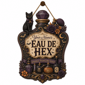 Personalized Halloween Wooden Sign Eau de Hex Spooky Perfume Shop Wood Door Hanging for Halloween Fans