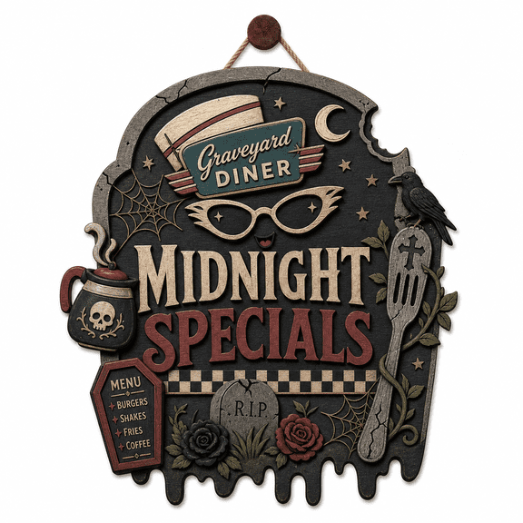 Personalized Halloween Wooden Sign Graveyard Diner Wood Door Hanger for Entryway Decor Lovers