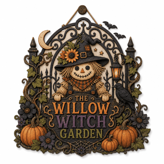 Personalized Halloween Wooden Sign Haunted Garden Gate Wood Door Hanging for Fall Decor