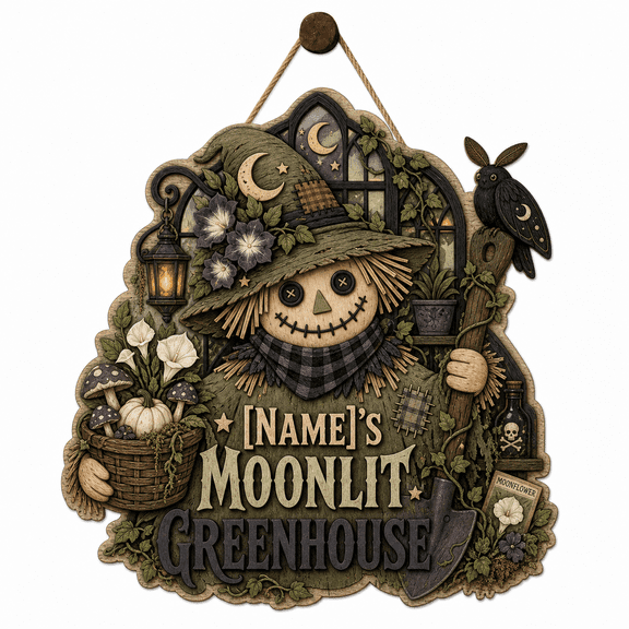 Personalized Halloween Wooden Sign Moonlit Greenhouse Wood Hanging Door Decor for Halloween Hosts