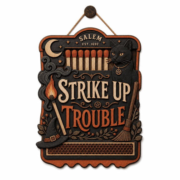 Personalized Halloween Wooden Sign Salem Matchbook Wood Hanging Door Decor for Halloween Parties