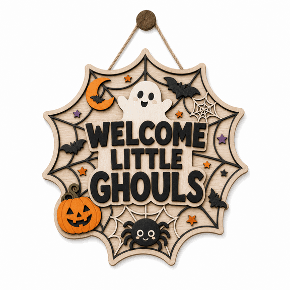 Personalized Halloween Wooden Sign Spiderweb Wood Door Hanging for Entryway