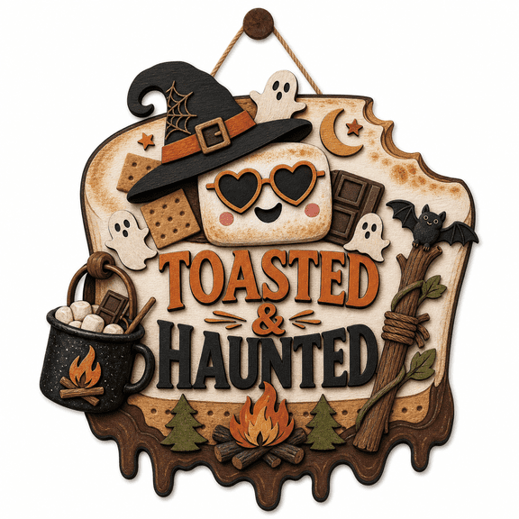 Personalized Halloween Wooden Sign Toasted & Haunted Wood Hanging Decor for Campfire Halloween Fans