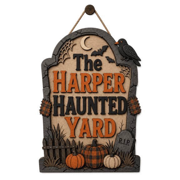 Personalized Halloween Wooden Sign Tombstone Haunted Yard Door Hanging for Family
