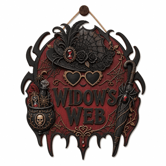 Personalized Halloween Wooden Sign Widow's Web Hanging Door Decor for Gothic Halloween Fans