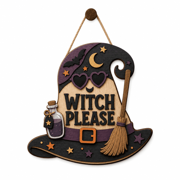 Personalized Halloween Wooden Sign Witch Hat Wood Door Hanging for Halloween Entryway
