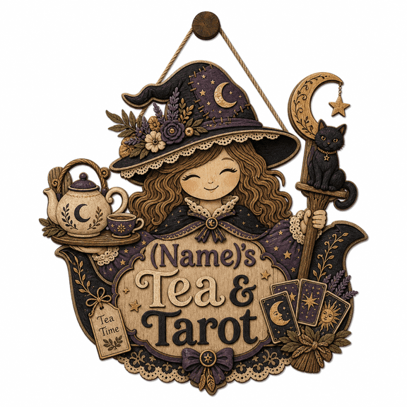 Personalized Halloween Wooden Sign Witch Tea Room Wood Door Hanging for Tea and Tarot Fans