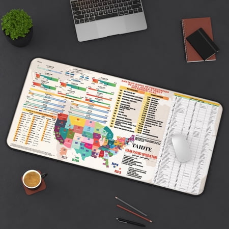 Personalized Ham Radio Desk Mat with Custom Callsign, Amateur Radio Band Plan, US Call Areas, ITU & CQ Zones, ARRL Sections Reference Chart Mouse Pad