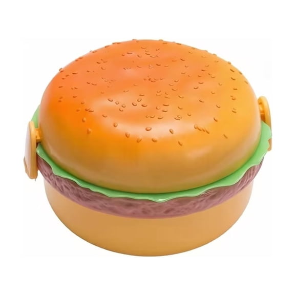Personalized Hamburger-Themed Lunch Box - Multi-Tier Microwave-Safe Container with Fork and Spoon, Durable Food-Grade Polypropylene, Ideal for On-the-Go Meals and Picnics,Multicolor