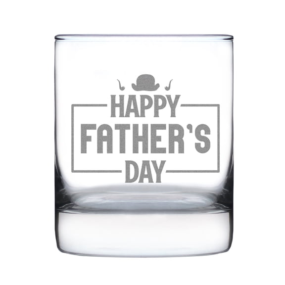 Personalized Hand Engraved Happy Father's Day Rocks Glass 10oz Etched Glassware Perfect Gift for Dad Present