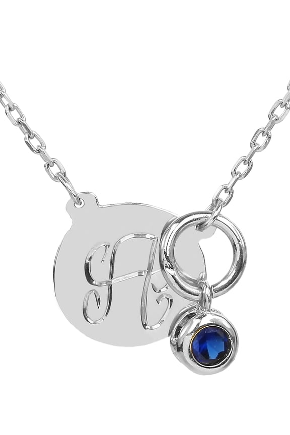 Personalized Hand Engraved Single Capital Initial with Bezel Set Drop Birthstone