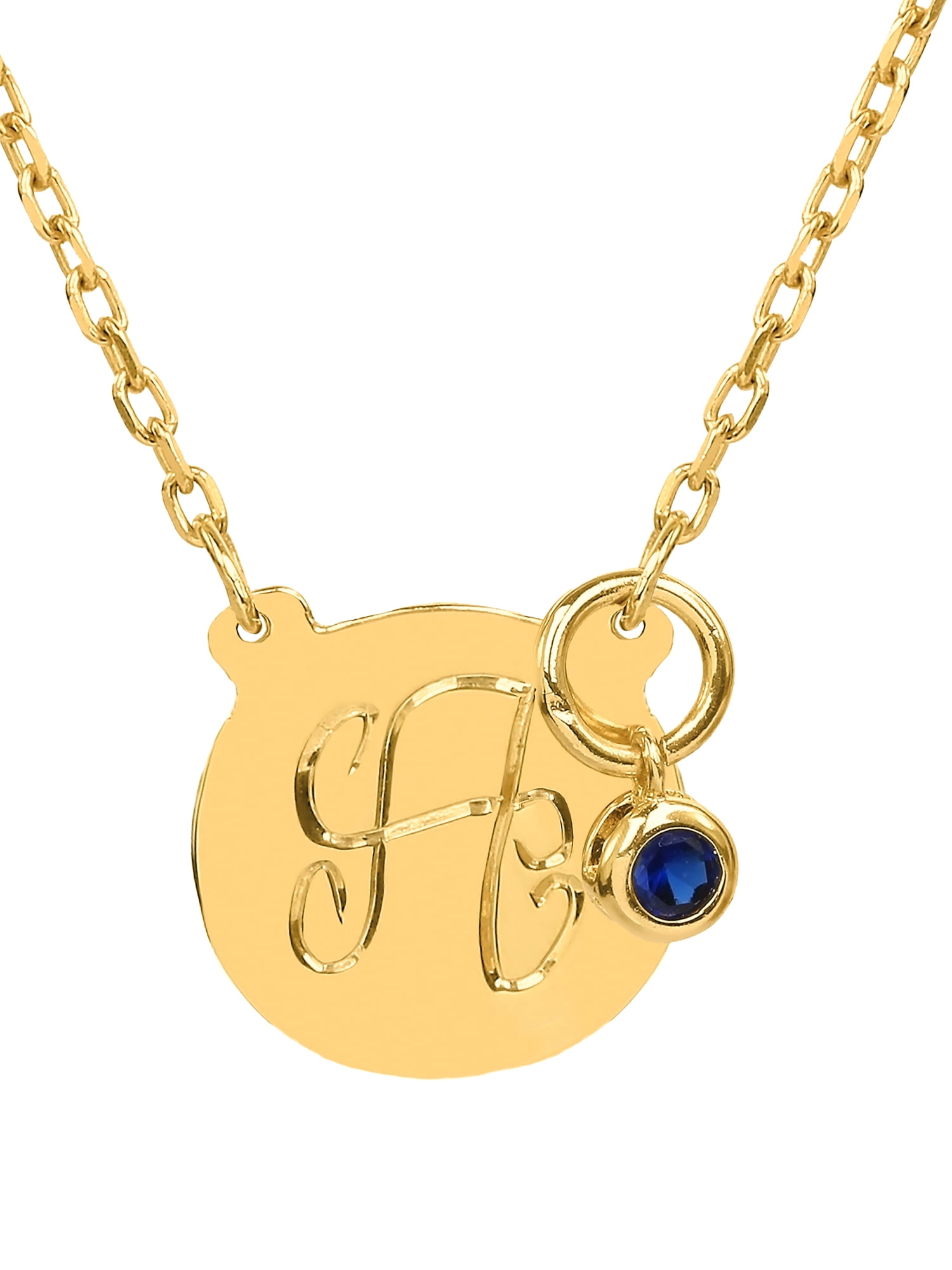 Personalized Hand Engraved Single Capital Initial with Bezel Set Drop Birthstone