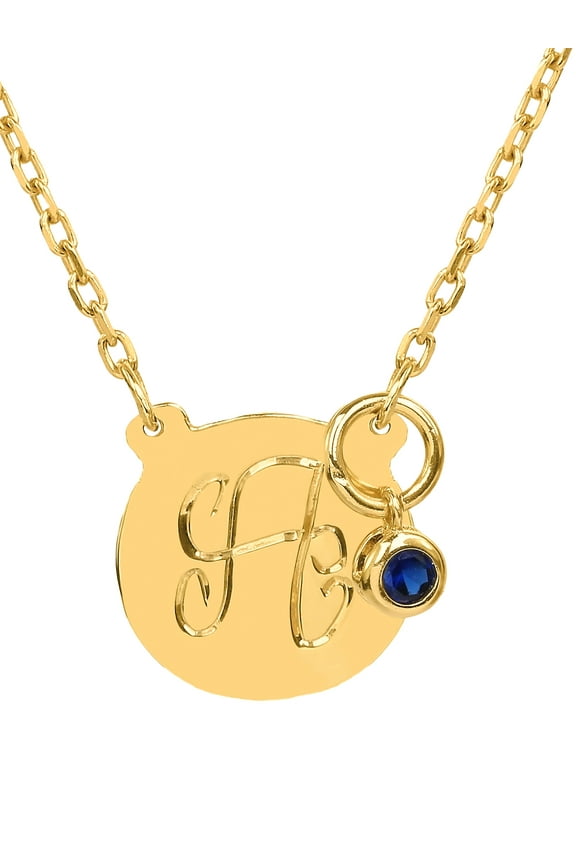 Personalized Hand Engraved Single Capital Initial with Bezel Set Drop Birthstone