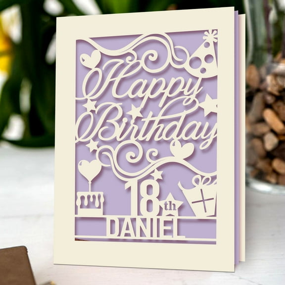 Personalized Handmade Birthday Card, Happy Birthday Papercut Greeting Card, Customized Any Name Any Age, Gift for Kids, Women, Men
