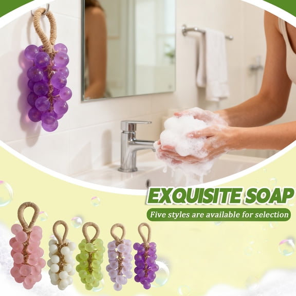 Personalized Handmade Crystal Grape Soap, Grape Soap On A Rope With Gift Box, For Hand Washing And Body Cleansing, Suitable For Bathrooms And Kitchens Pink