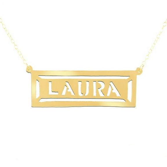 Personalized Handmade Framed Nameplate Necklace in Sterling Silver or 14kt Gold Plated Sterling Silver