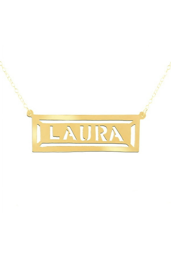 Personalized Handmade Framed Nameplate Necklace in Sterling Silver or 14kt Gold Plated Sterling Silver