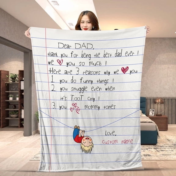 Personalized Handwriting Blanket for Dad – Custom Name Letter Blanket from Kids – Funny and Heartfelt Gift for Dad – Soft Cozy Fleece Throw for Father’s Day, Birthday, Christmas - Fleece-60x80