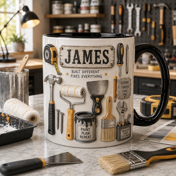 Personalized Handyman Mug, Custom Tool Coffee Cup For Men, Carpenter Gift, DIY Dad Mug, Builder Mechanic Gift, Fixes Everything Cup