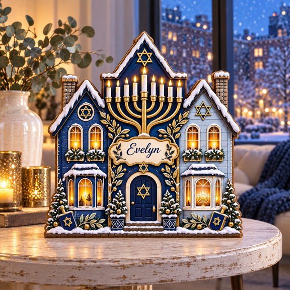 Personalized Hanukkah House Wooden Block 3 Layer for Families