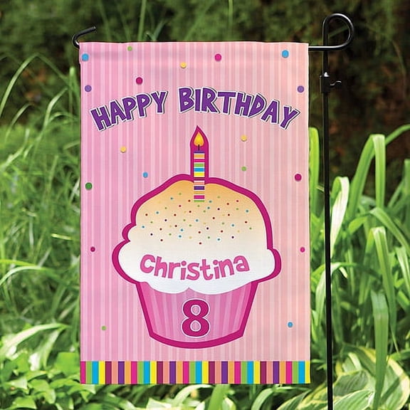 Personalized Happy Birthday Garden Flag , Pink