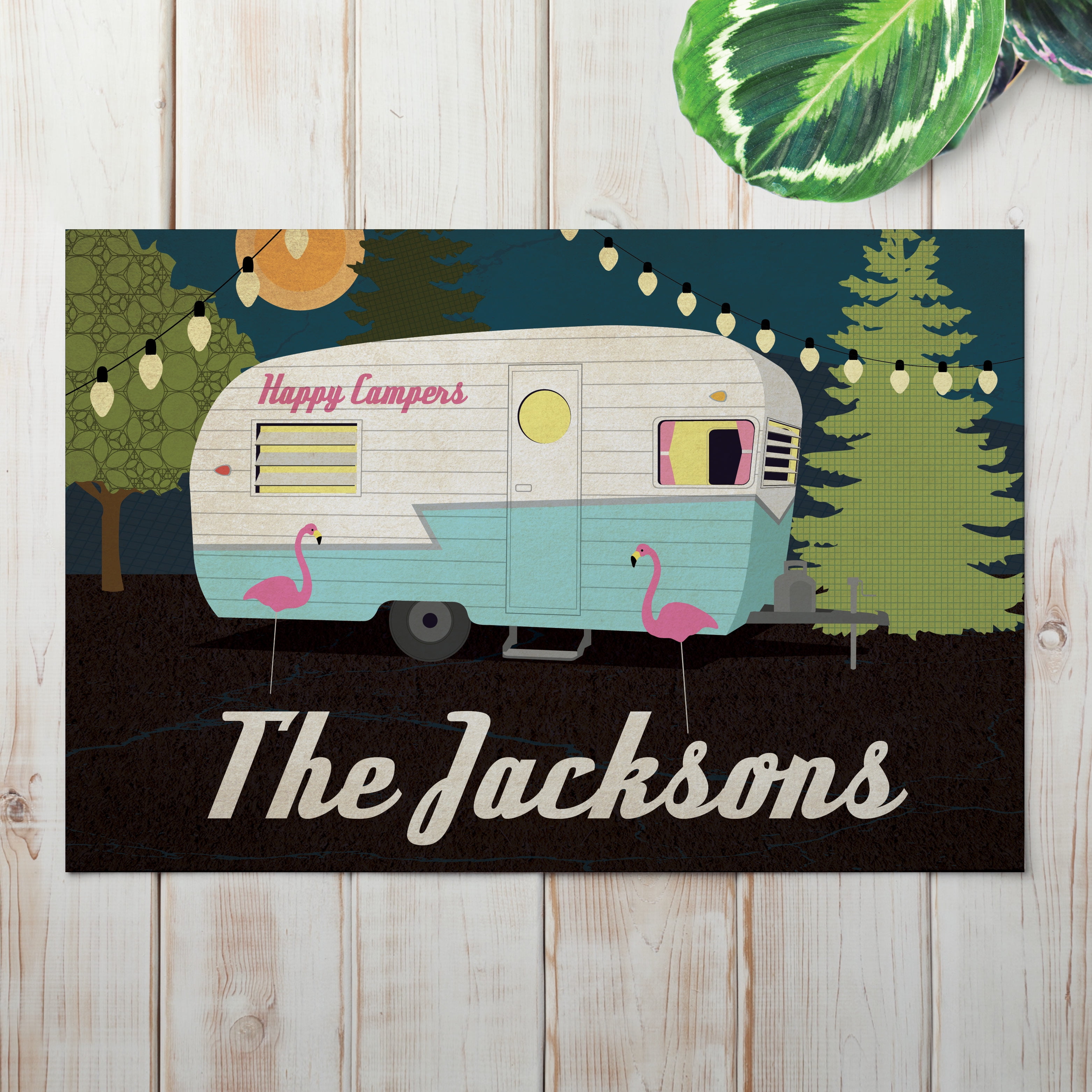 Personalized Happy Campers Doormat - Nighttime