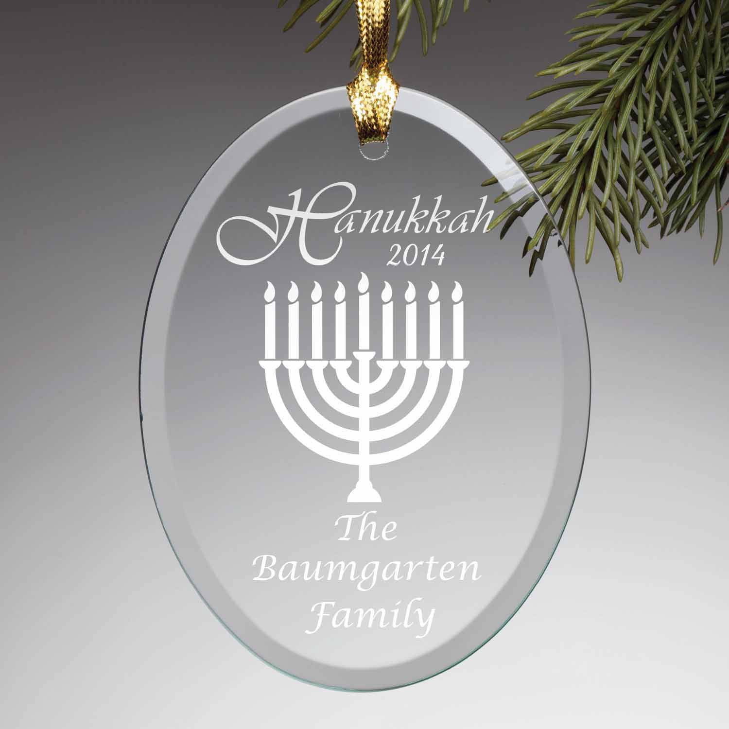 Personalized Happy Hanukkah Glass Ornament