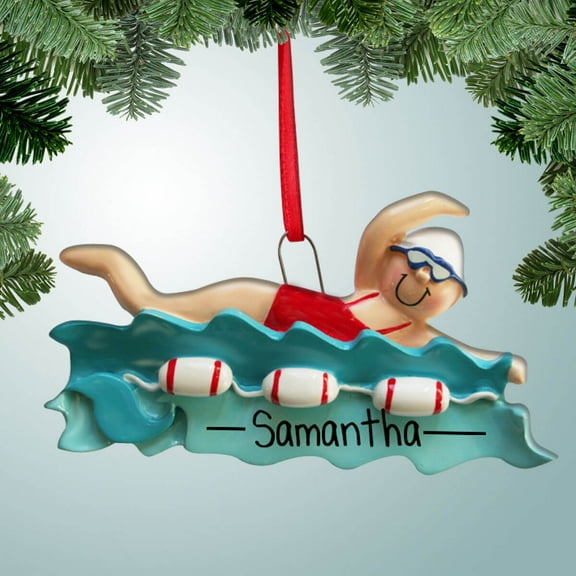 Personalized Happy Swimmer with Lane Floats - Female Christmas Ornament - Learning to Swim - Swim Meet - Loves Swimming - New Pool - Favorite Event - Great Gift Ideas