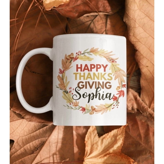 Personalized Happy Thanksgiving Mug, Autumn Cute Coffee Mug Gift - Thankful Grateful Blessed Mug - Fall Mug For Her - Thanksgiving Mug Gifts