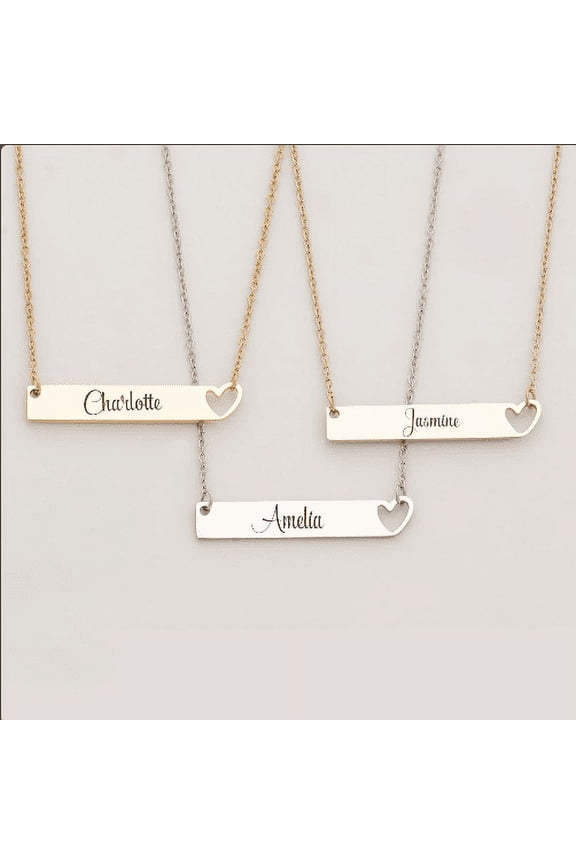 Personalized Heart Bar Name Necklace Christmas Gift for Her