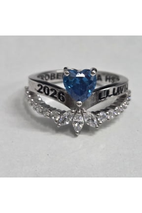 Personalized Heart Blue Stone Ring Custom Name Engraved Ring Sterling Silver Promise Ring Birthstone Heart Ring for Her Memorial Gift