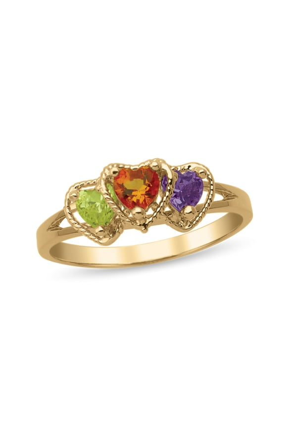 Personalized Heart Design Birthstone Family Ring in 10K Gold by Jewlster