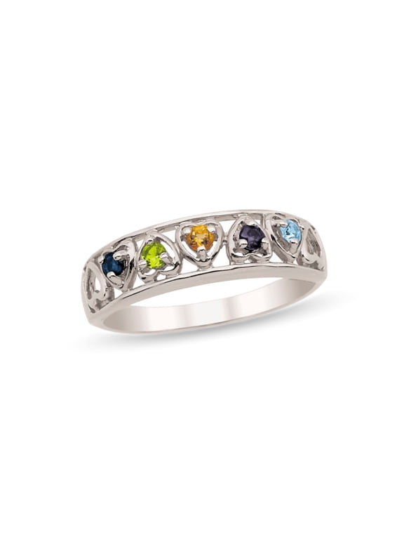 Personalized Heart Design Birthstone Family Ring in Sterling Silver by Jewlster