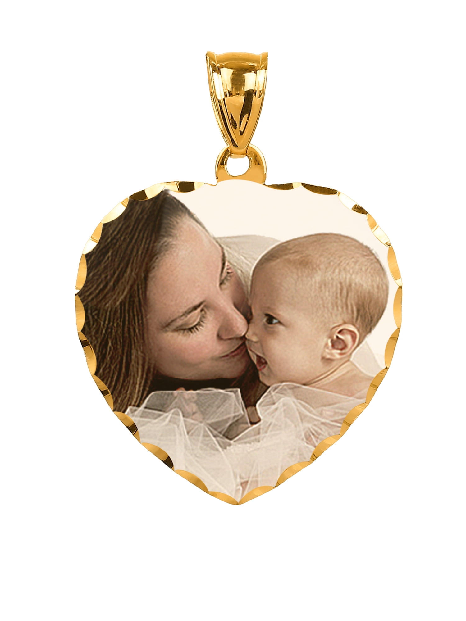 Personalized Heart Design Color Photo Charm with Diamond Cut Border